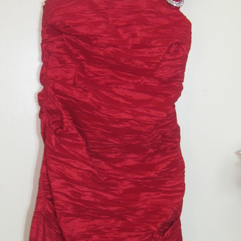ALEX EVENINGS-Womens Red Cocktail Dress Size 10-Crinkle-One-Shoulder-Back Zipper